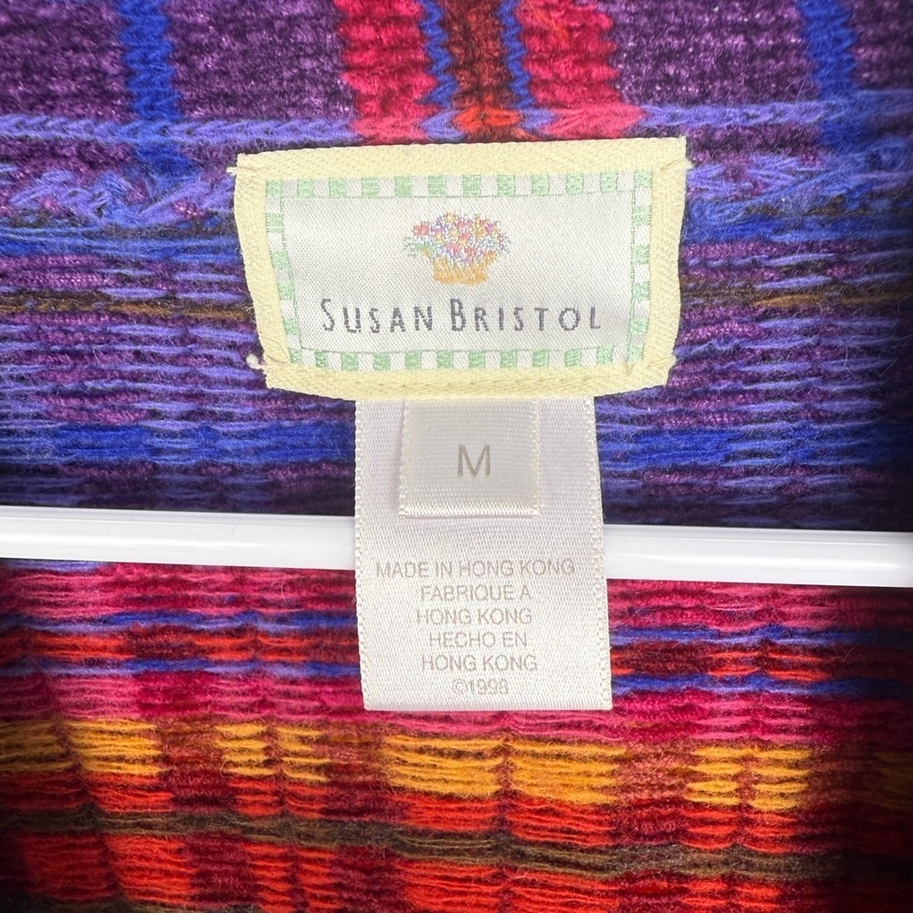 Susan Bristol Cardigan Sweater Womens Medium Multicolor Plaid Wool Blend Vintage - Picture 5 of 9